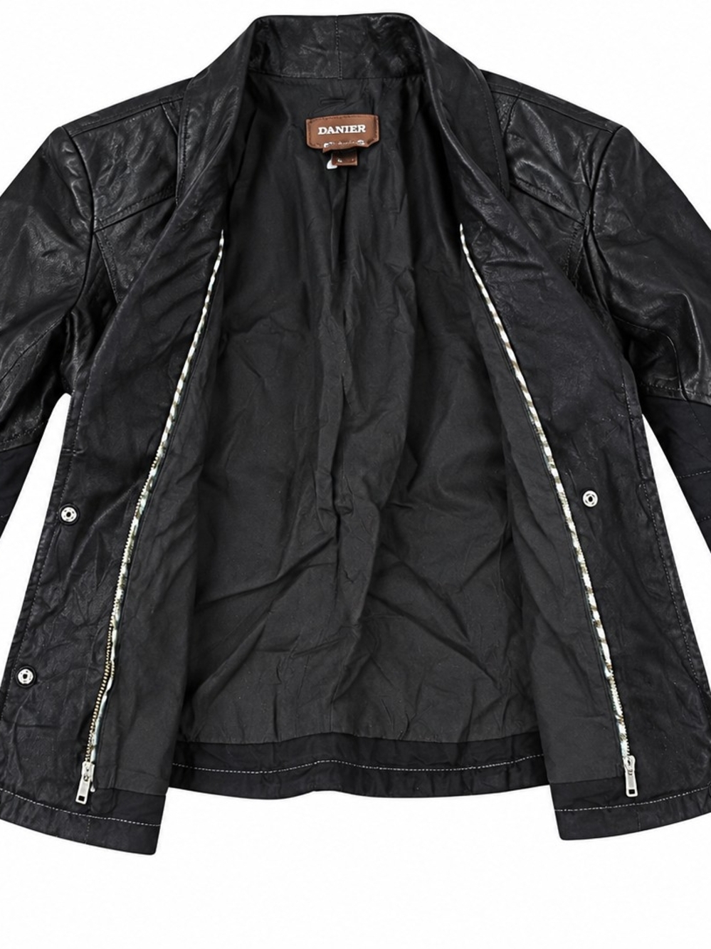 Danier Womens Black Leather Bomber Jacket with Silver Zippers